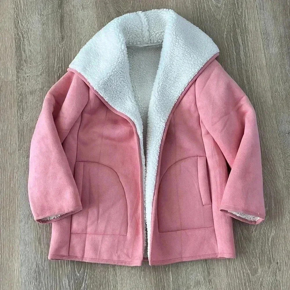 Unbranded faux suede and Sherpa shawl jacket coat pink girls size Euro 130 (6/7) - Picture 3 of 9